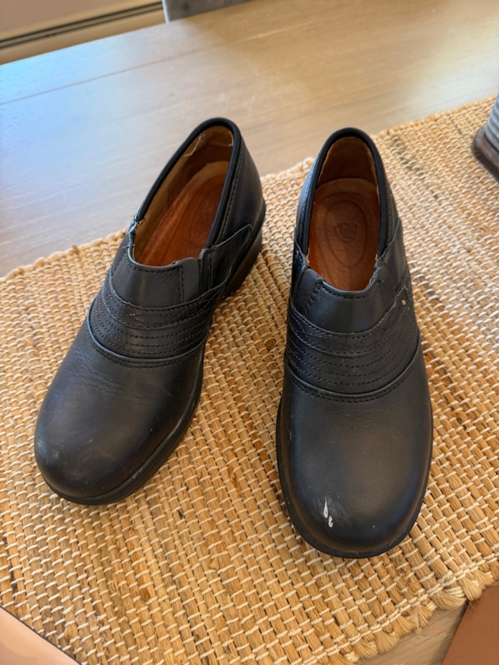 Ariat Black Leather Slip-On Mules with Stitched Detail